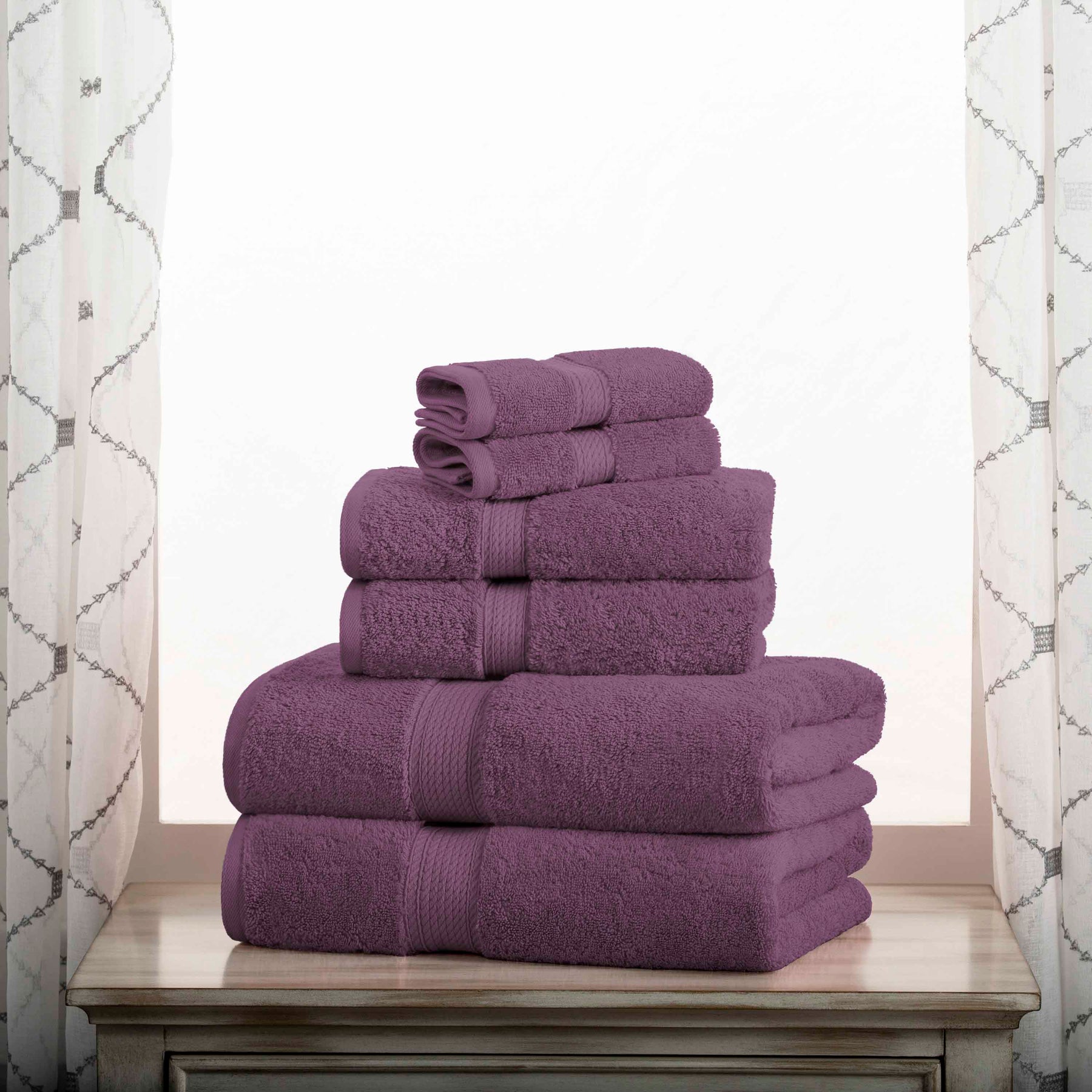 Egyptian Cotton Pile Heavyweight 6 Piece Towel Set - Plum