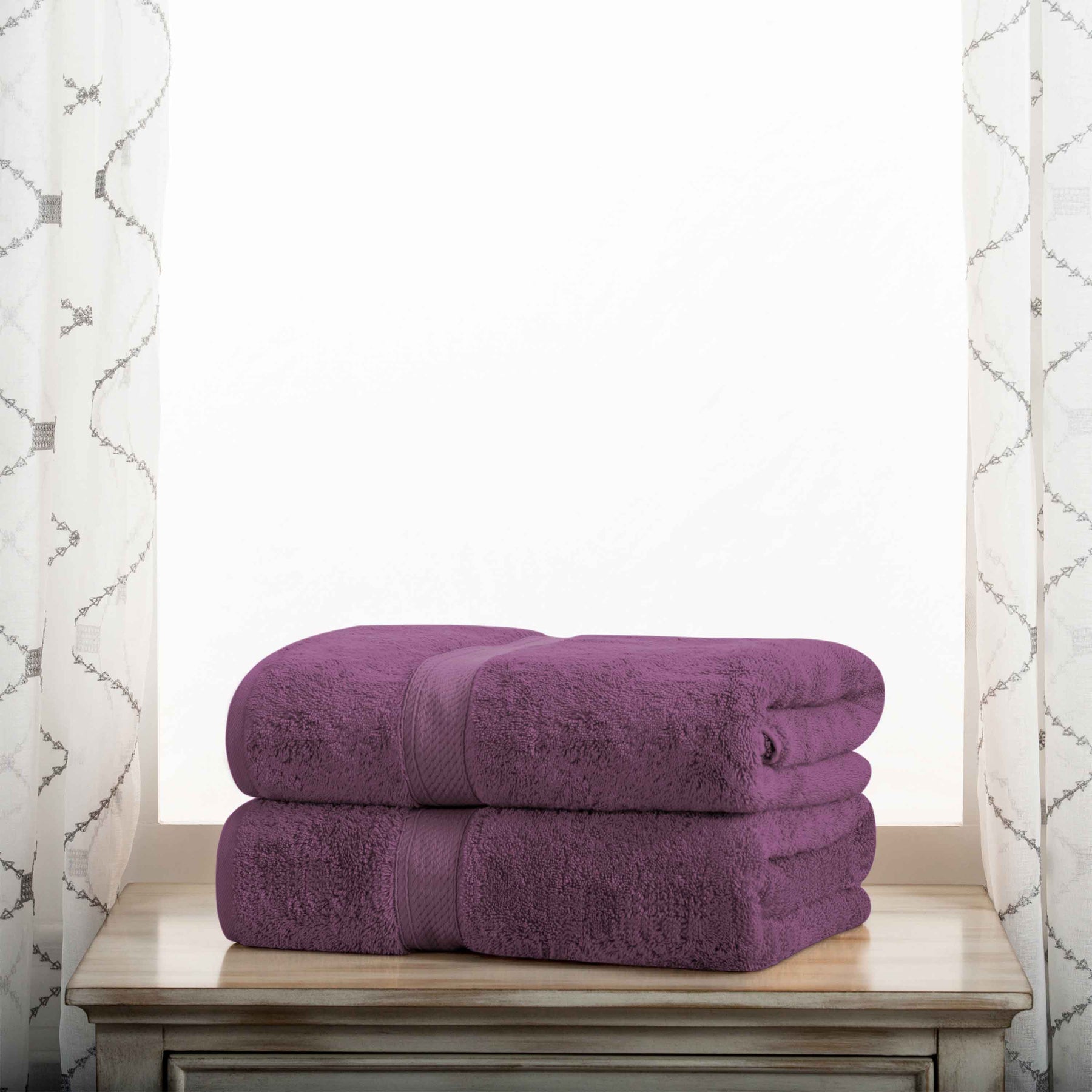 Egyptian Cotton Pile Heavyweight 2 Piece Bath Towel Set - Plum