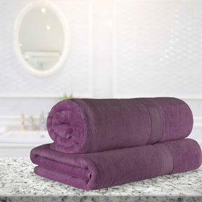 Egyptian Cotton Pile Absorbent 2 Piece Plush Solid Bath Sheet Set - Plum