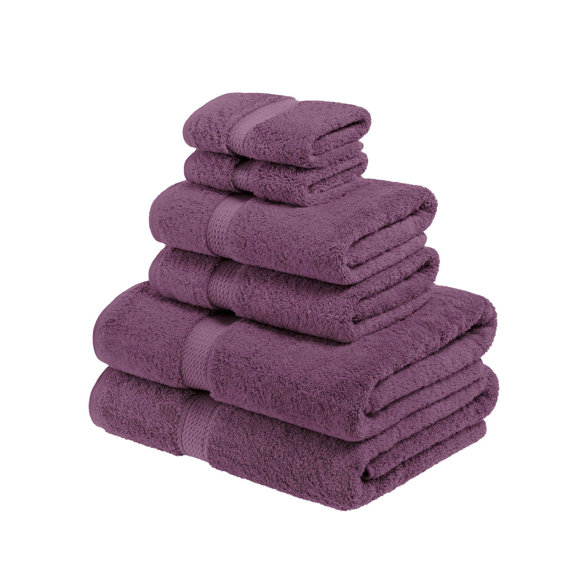 Egyptian Cotton Pile Heavyweight 6 Piece Towel Set - Plum