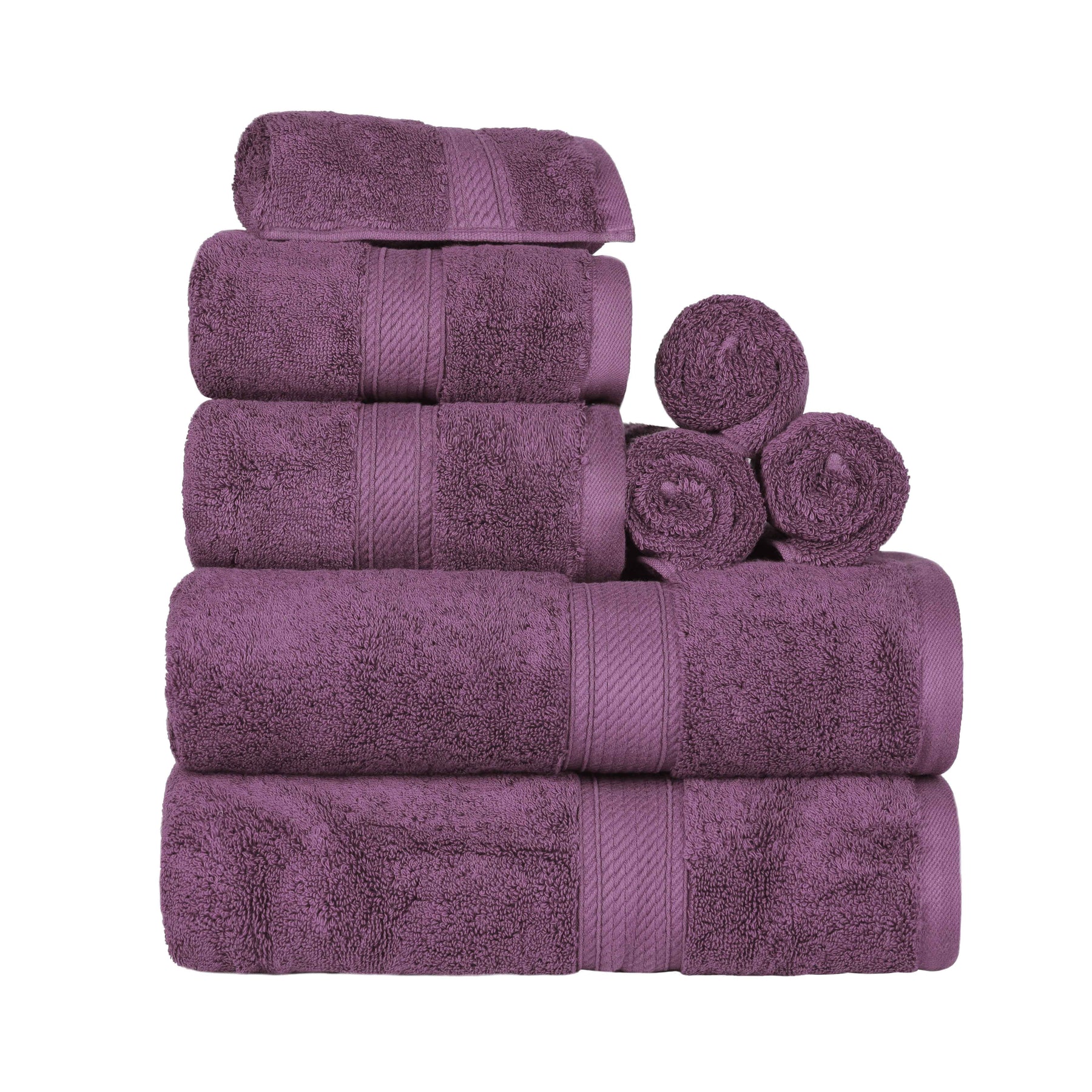 Egyptian Cotton Pile 8 Piece Ultra Plush Solid Towel Set - Plum