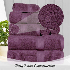 Egyptian Cotton Pile 8 Piece Ultra Plush Solid Towel Set - Plum