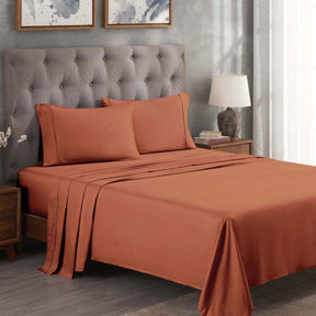 Egyptian Cotton 300 Thread Count Solid Deep Pocket Bed Sheet Set - Pumpkin