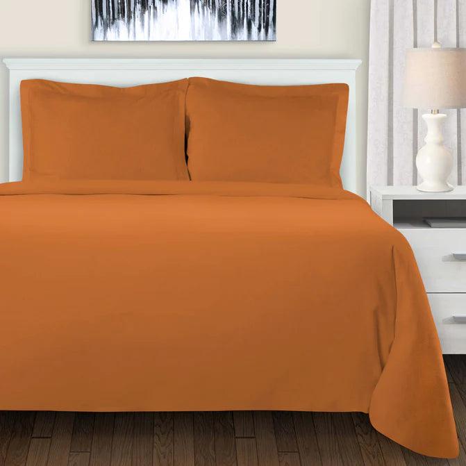 Cotton Flannel Solid Duvet Cover Set with Button Closure - Pumpkin