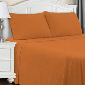 Cotton Flannel Trellis Traditional Solid Deep Pocket Bed Sheet Set - Pumpkin