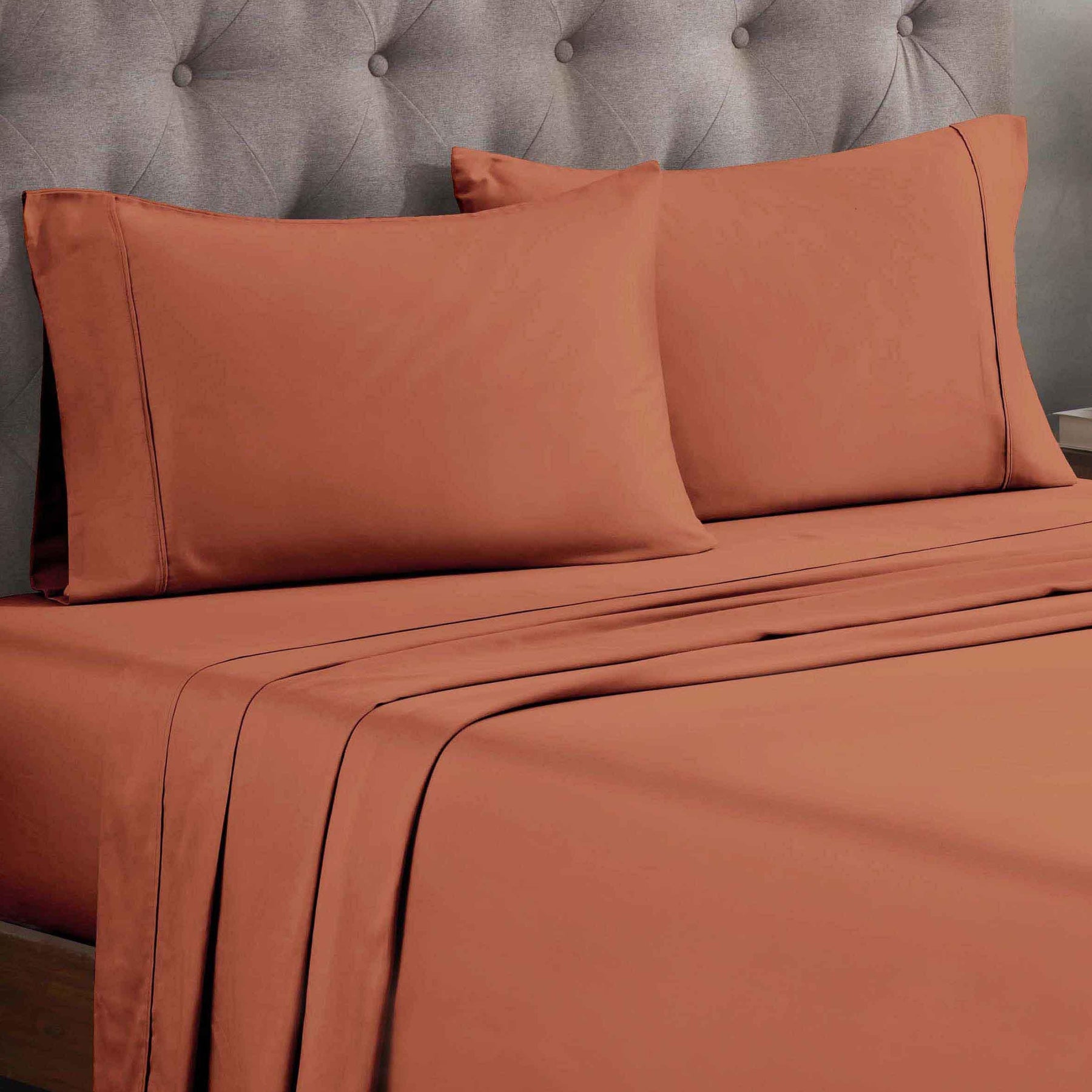 Egyptian Cotton 300 Thread Count Solid Deep Pocket Bed Sheet Set - Pumpkin