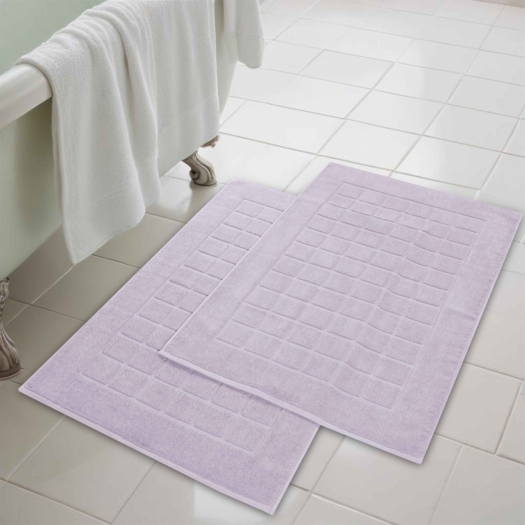 Nora Cotton Solid Absorbent Thick Checkered Washable Bath Mat Set of 2