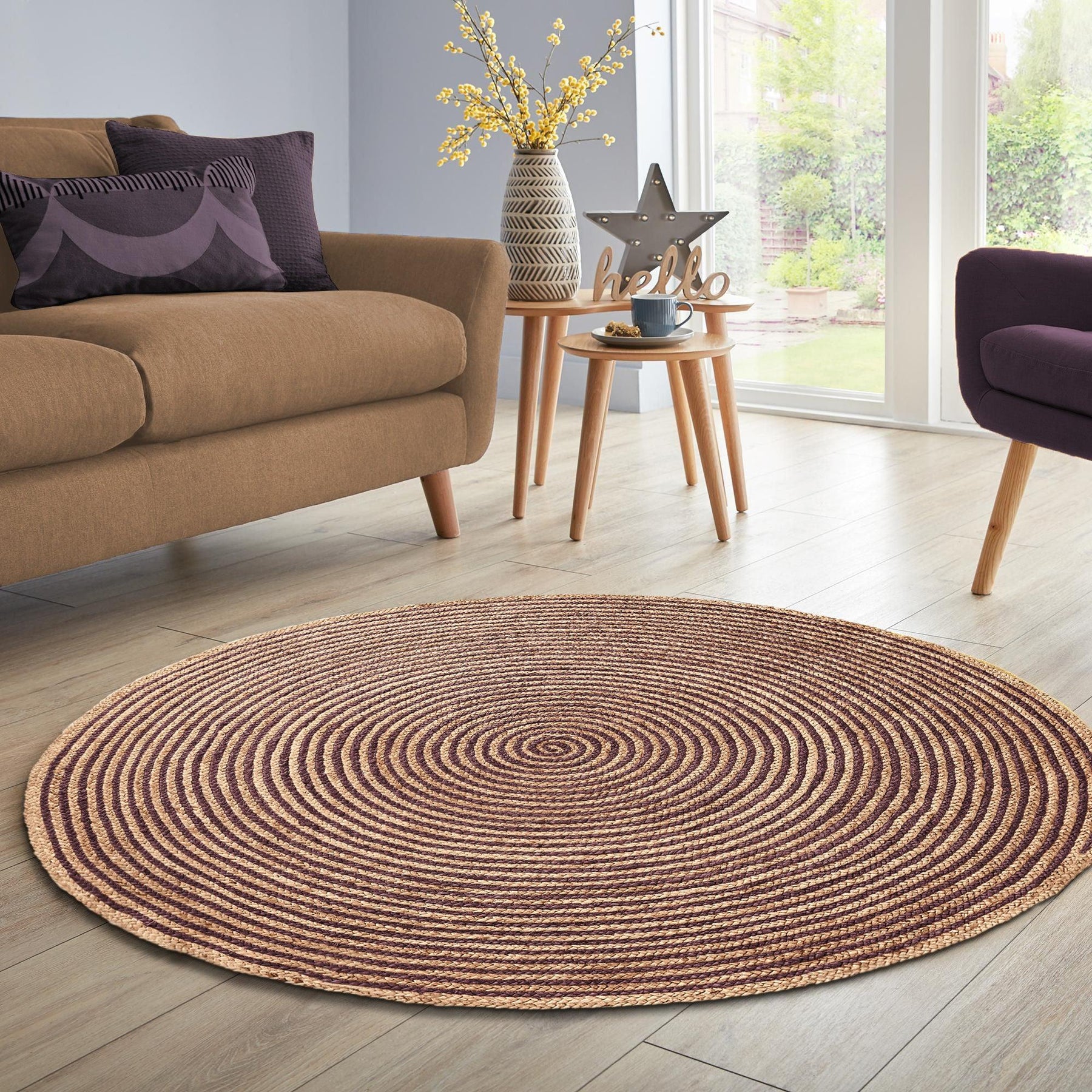 Braided Jute Reversible Round Indoor Outdoor Area Rug - Purple