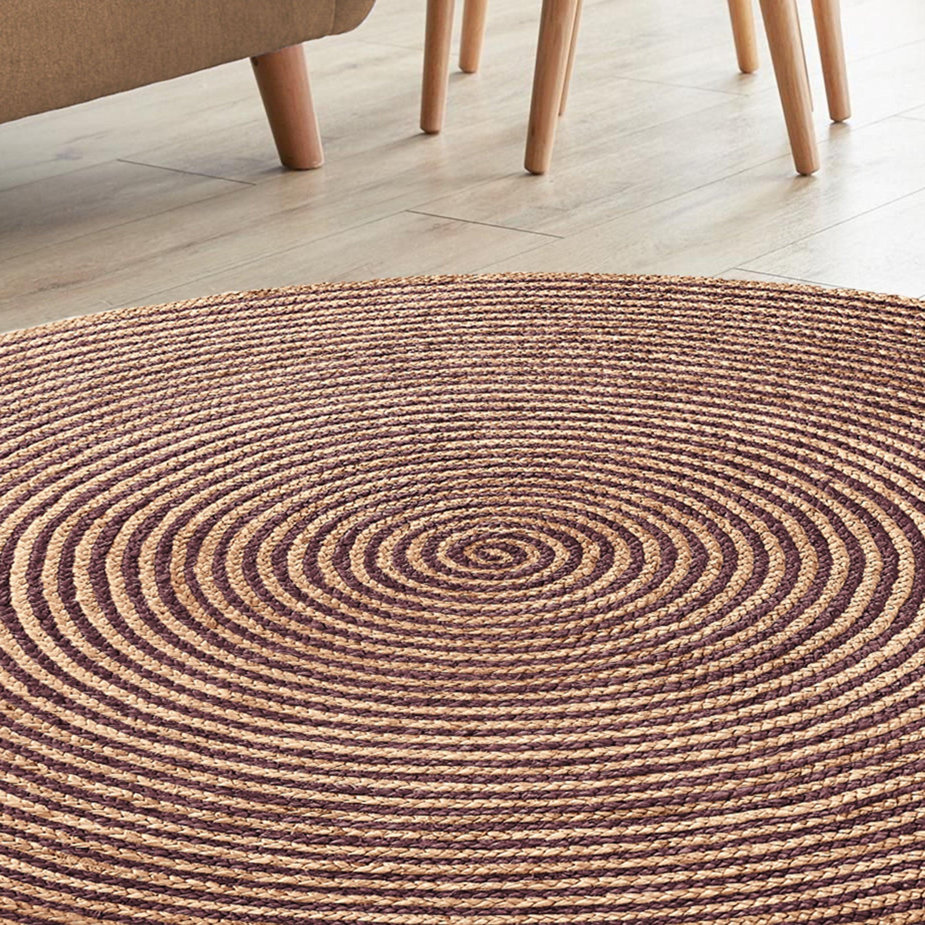 Braided Jute Reversible Round Indoor Outdoor Area Rug - Purple