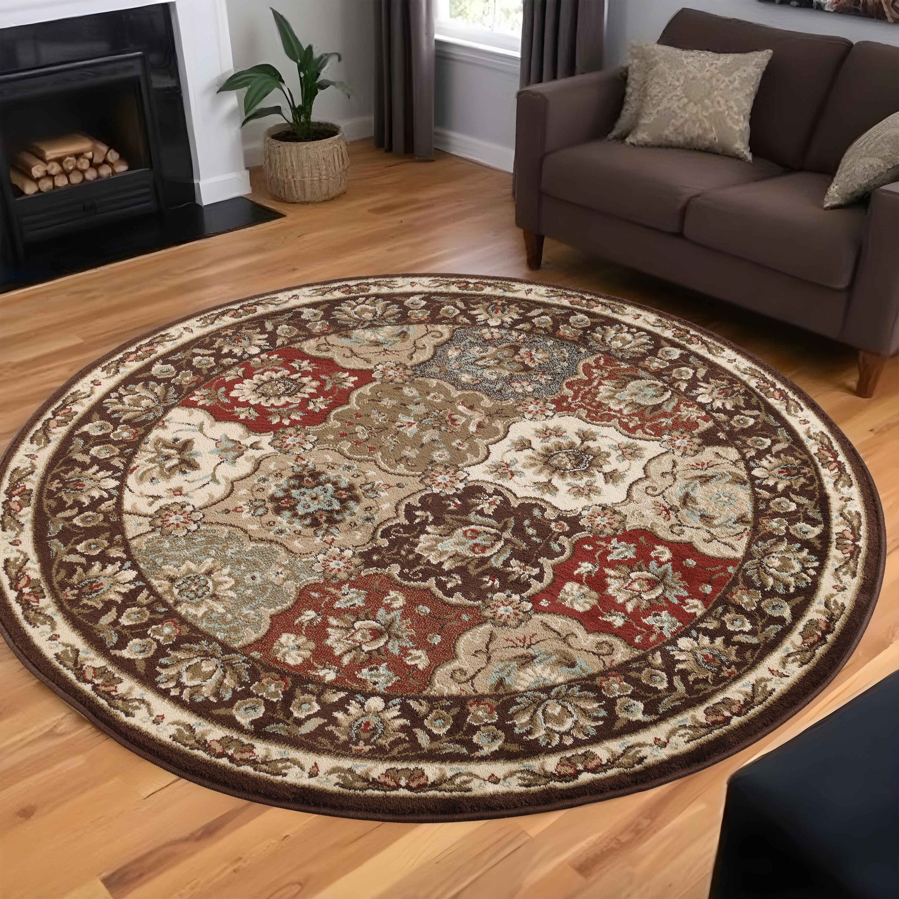 Palmyra Traditional Floral Medallion Indoor Area Rug Or Runner Rug - Chocolate