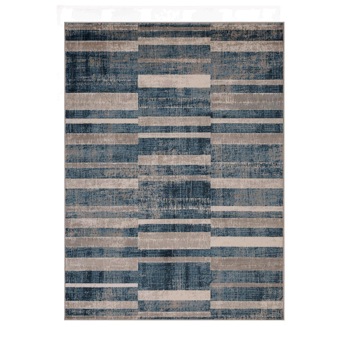 Radko Modern Striped Indoor Area Rugs or Runner Rug - Blue-Cream