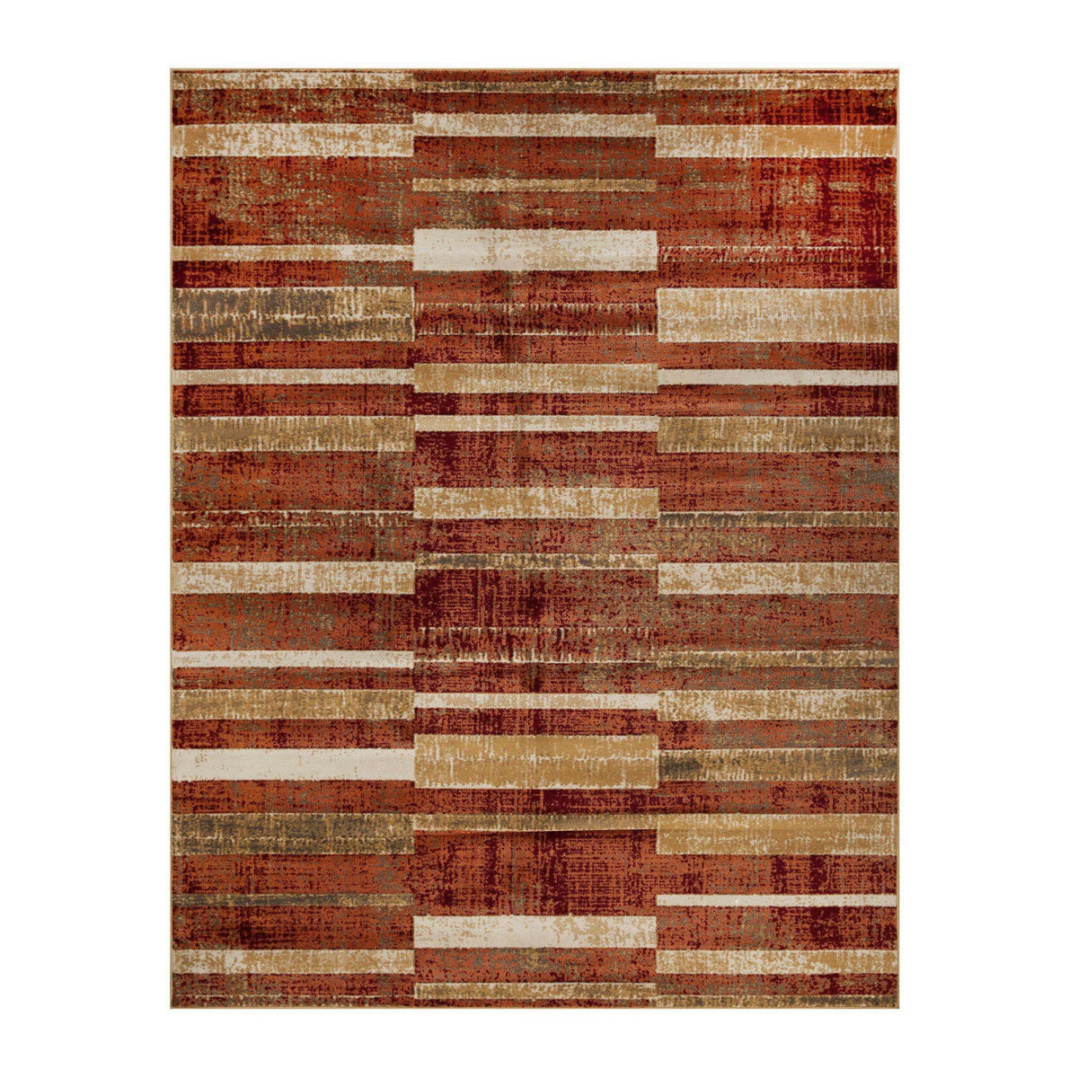 Radko Modern Striped Indoor Area Rugs or Runner Rug - Rust-Cream