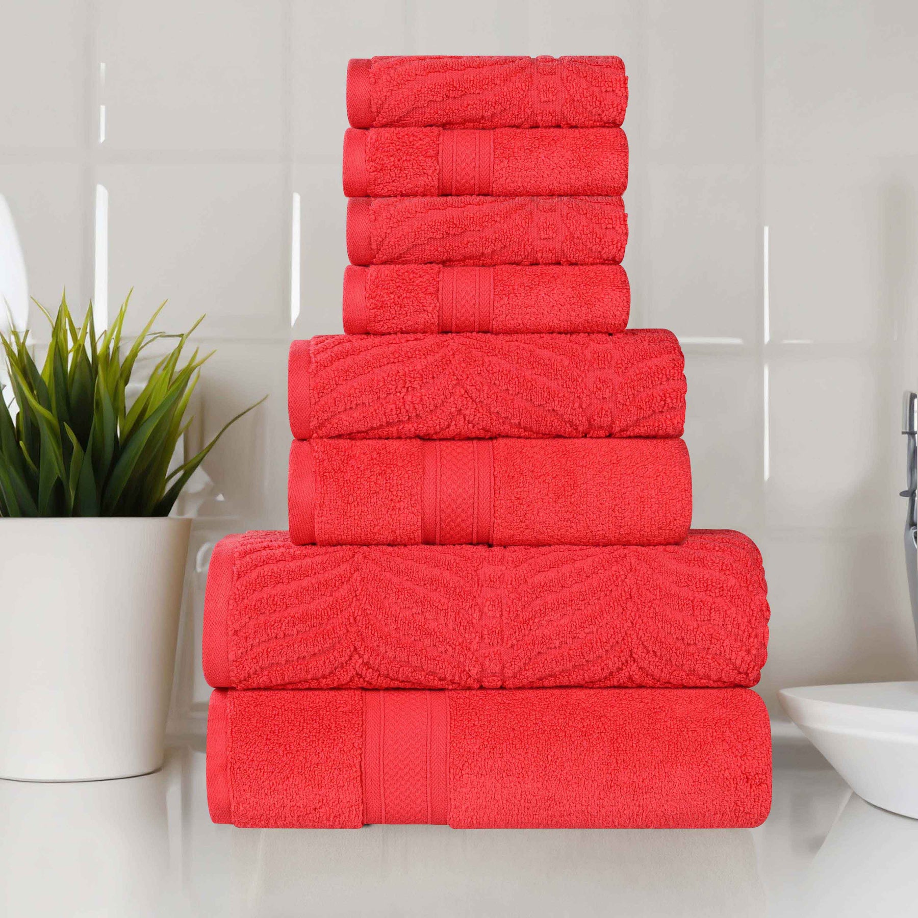 Chevron Zero Twist Solid and Jacquard Cotton 8 Piece Towel Set