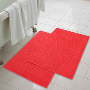 Nora Cotton Solid Absorbent Thick Checkered Washable Bath Mat Set of 2