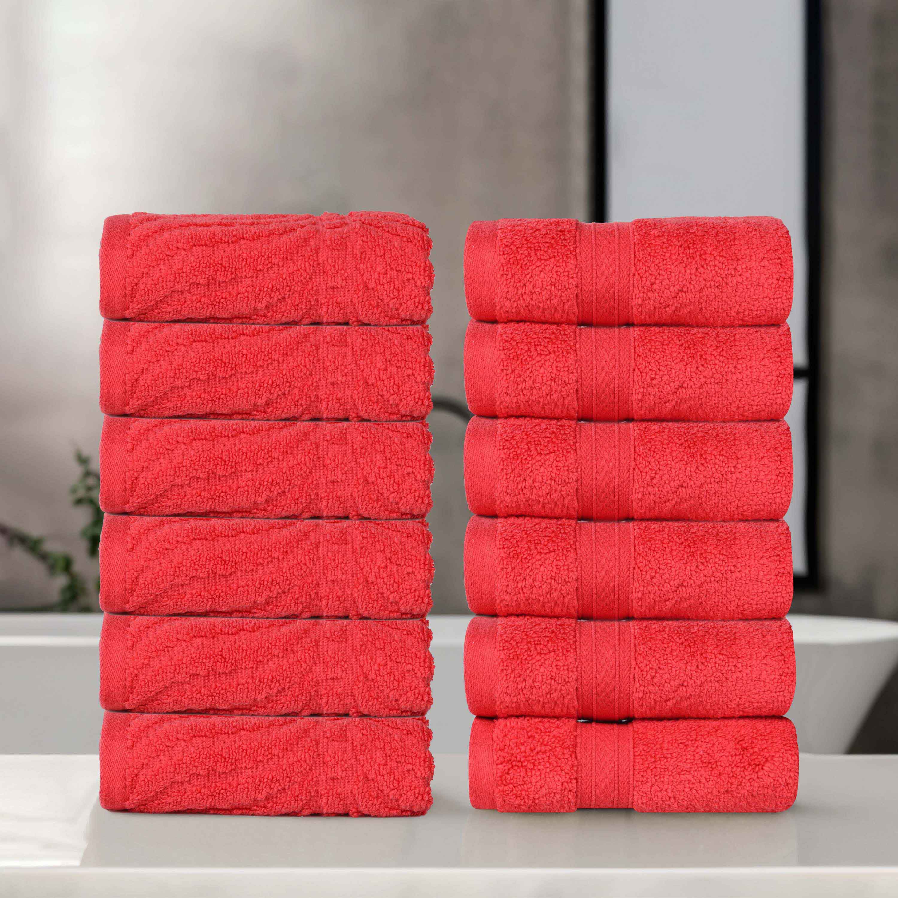 Chevron Zero Twist Solid and Jacquard Soft Cotton Washcloth Set of 12 - Face Towel by Superior