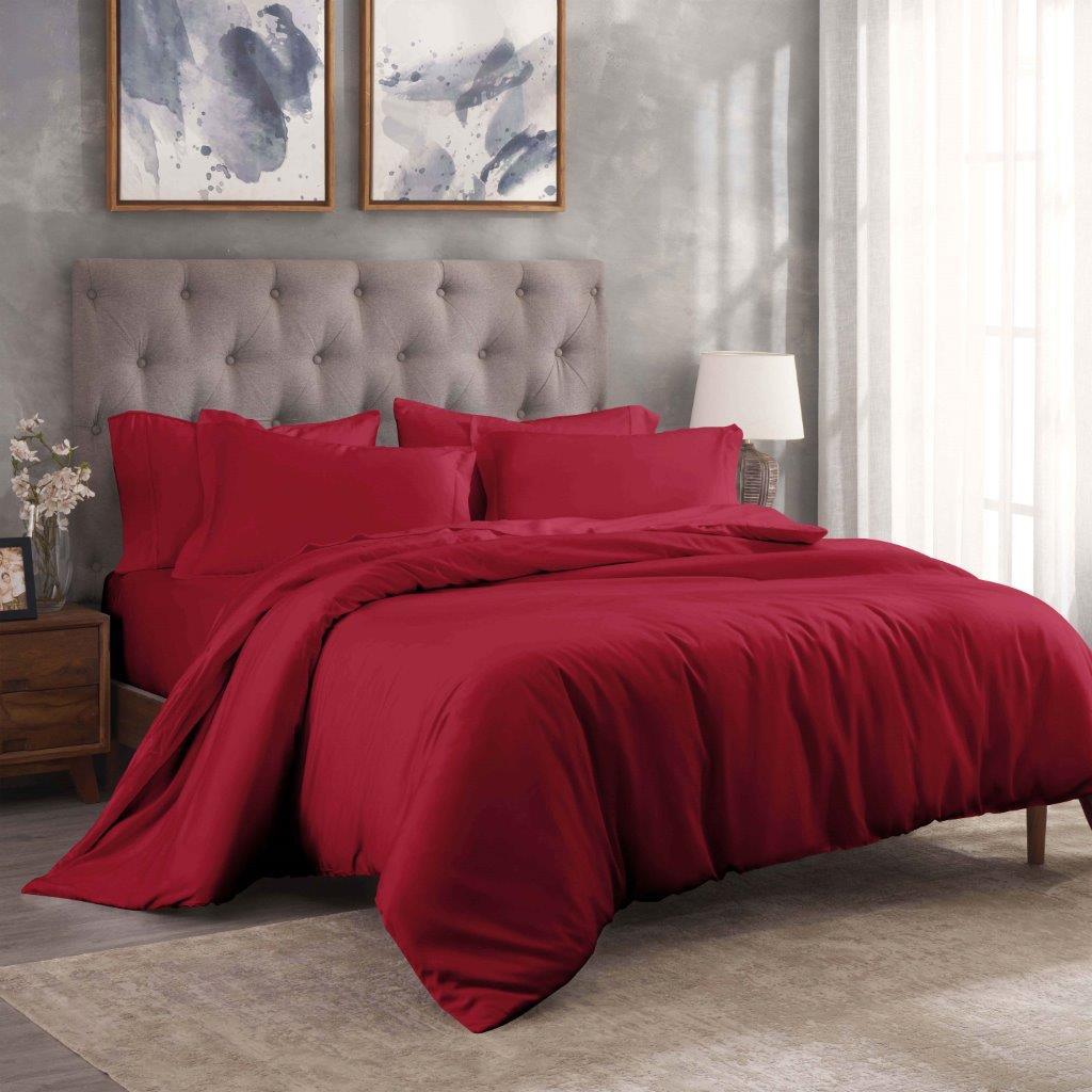 Egyptian Cotton 300 Thread Count Solid Luxury Duvet Cover Set - Red