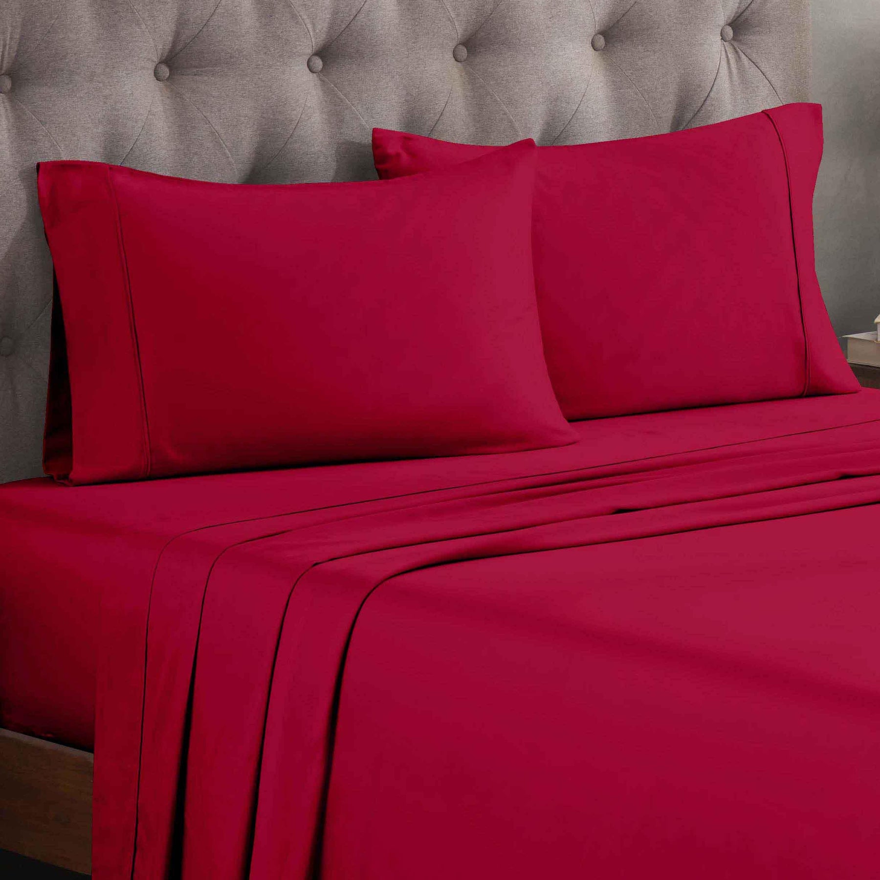 Egyptian Cotton 300 Thread Count Solid Deep Pocket Bed Sheet Set - Red