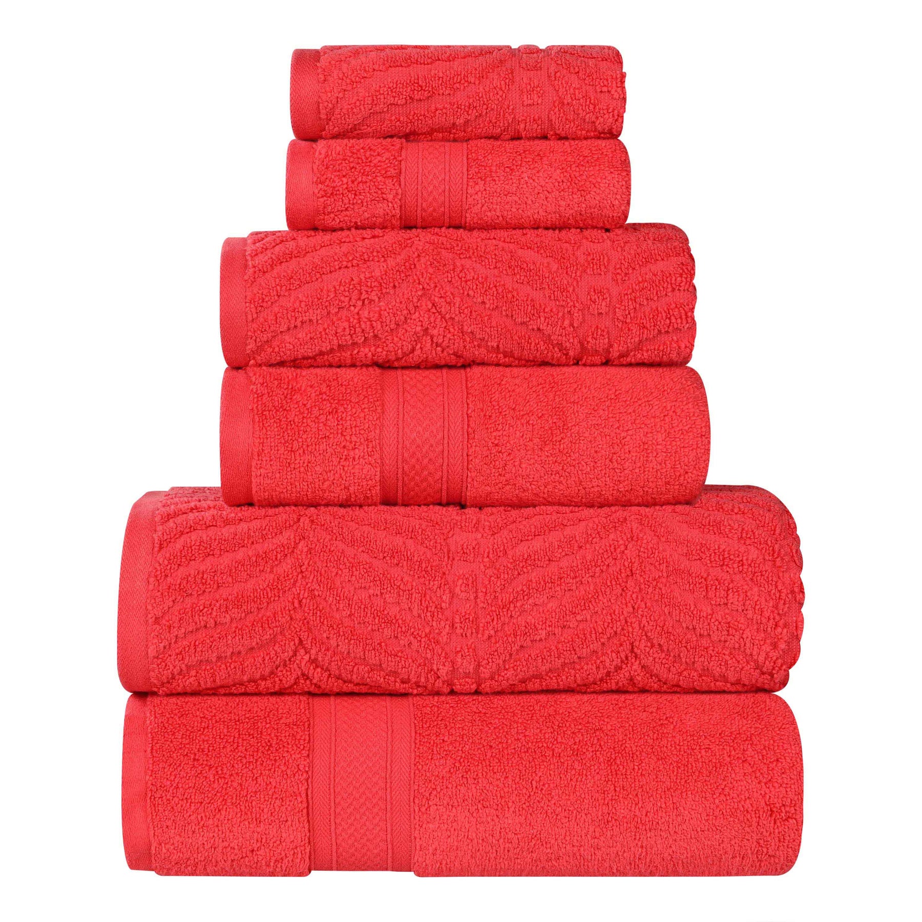 Chevron Zero Twist Solid and Jacquard Soft Cotton 6 Piece Towel Set