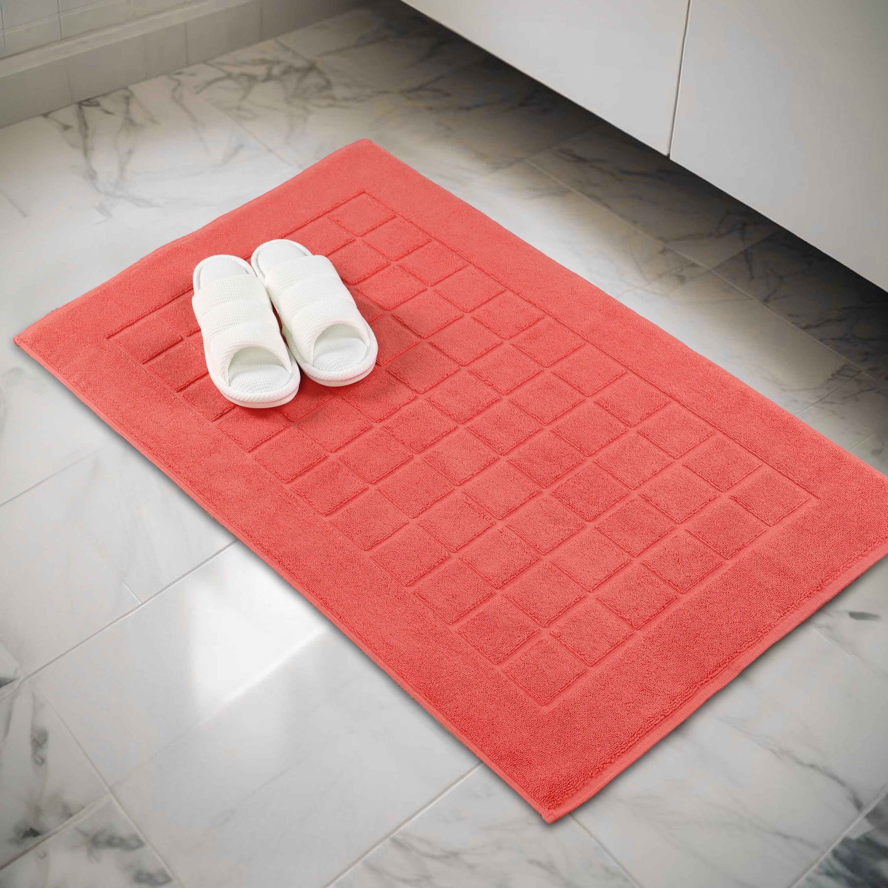 Nora Cotton Solid Absorbent Thick Checkered Washable Bath Mat Set of 2