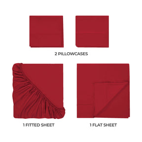 Egyptian Cotton 300 Thread Count Solid Deep Pocket Bed Sheet Set - Red