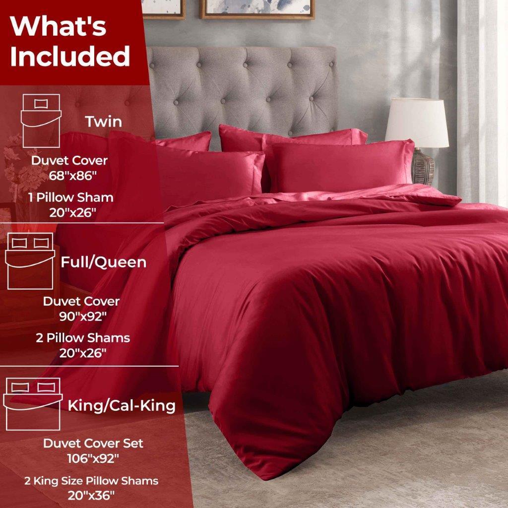 Egyptian Cotton 300 Thread Count Solid Luxury Duvet Cover Set - Red