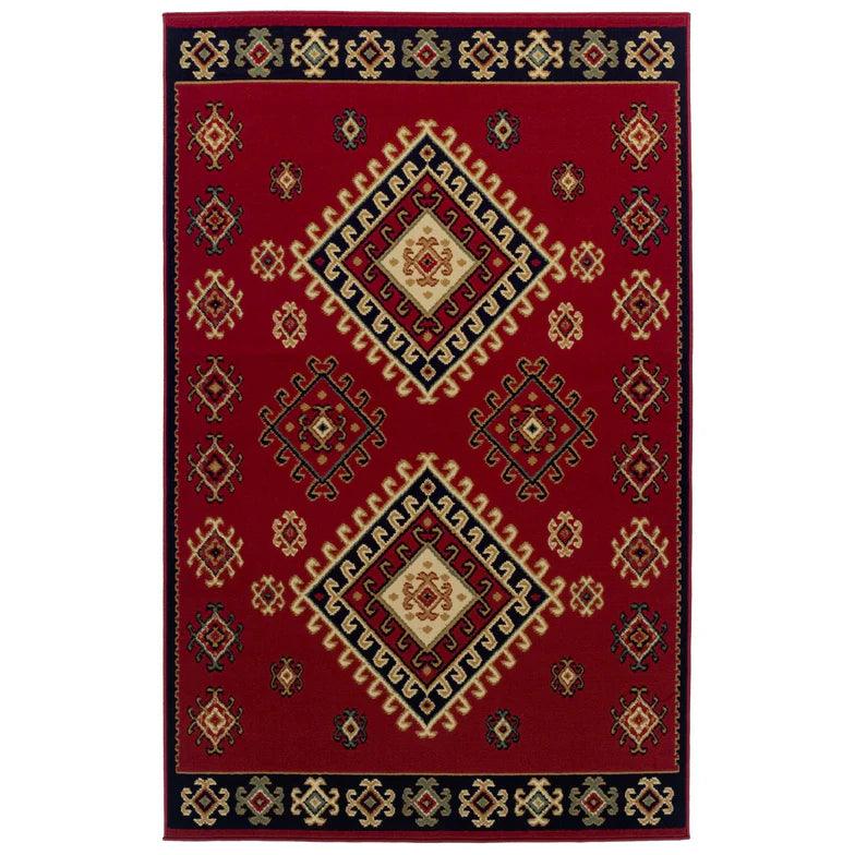 Santa Fe Geometric Floral Ikat Indoor Area Rug Or Runner Rug - Red