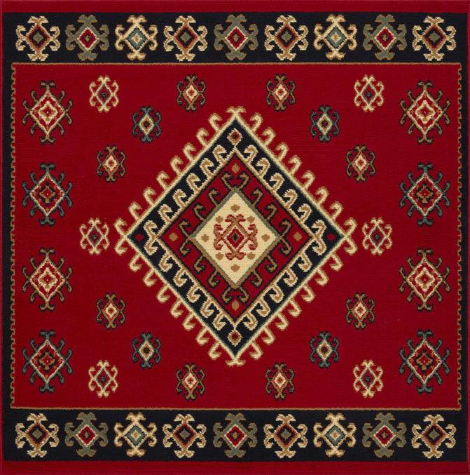 Santa Fe Geometric Floral Ikat Indoor Area Rug Or Runner Rug - Red