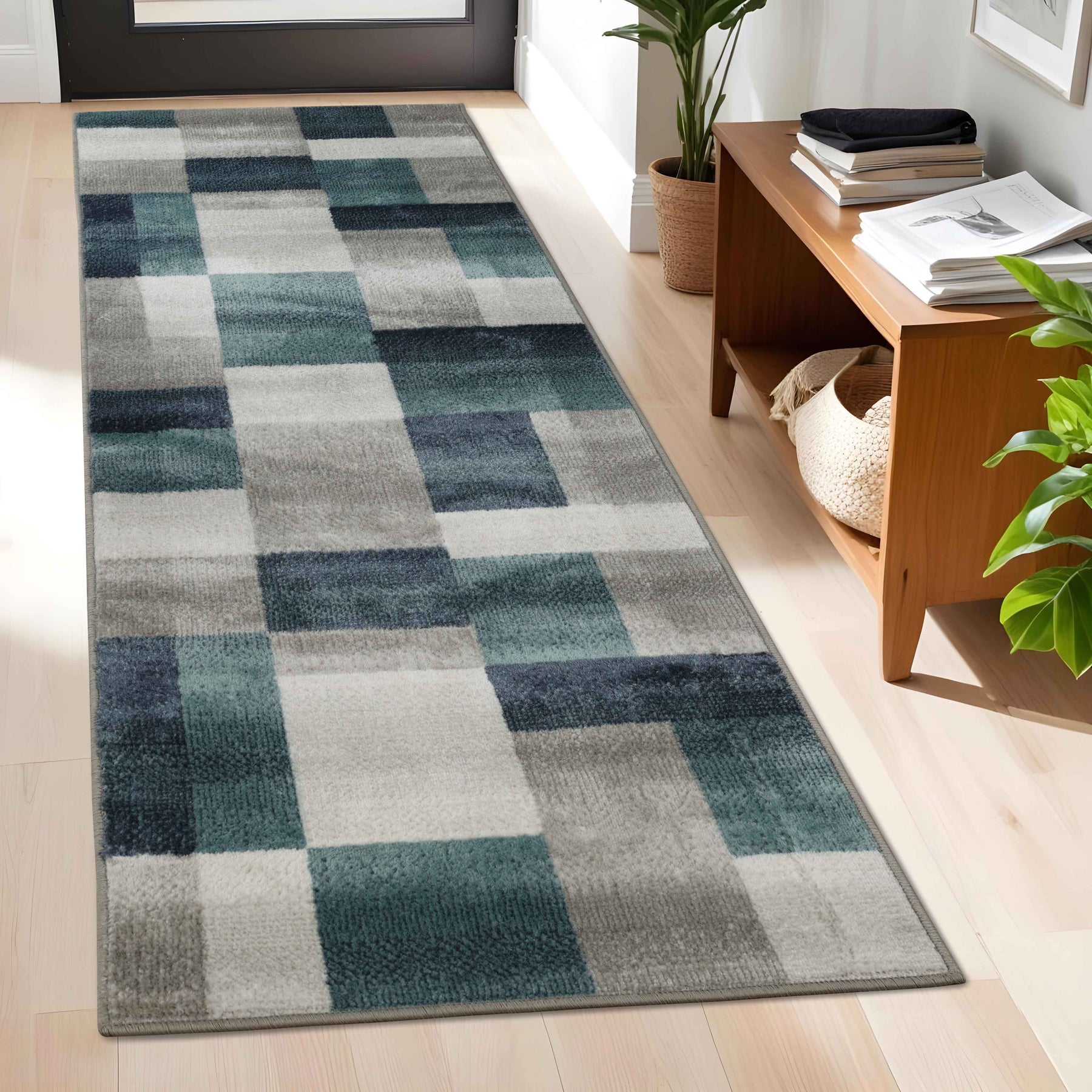 Clifton Geometric Color Block Plush Indoor Area Rug or Runner Rug - Rivulet