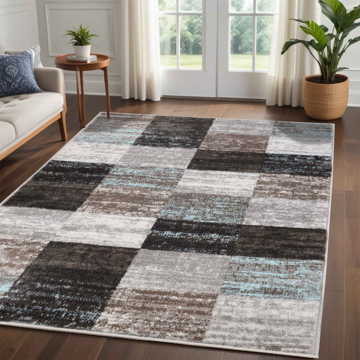 Rockaway Geometric Checkered Rivulet Transitional Area Rug - Rivulet