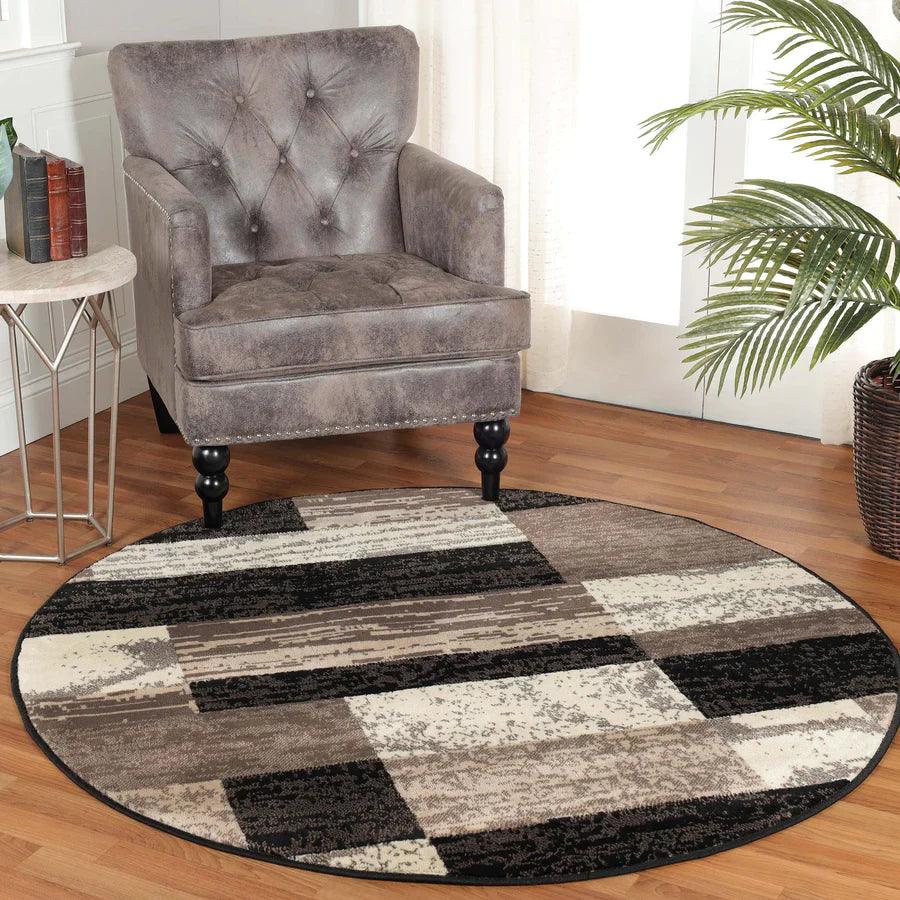 Rockwood Modern Geometric Patchwork Indoor Area Rug or Runner - Chocolate