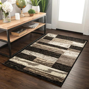 Rockwood Modern Geometric Patchwork Indoor Area Rug or Runner - Chocolate