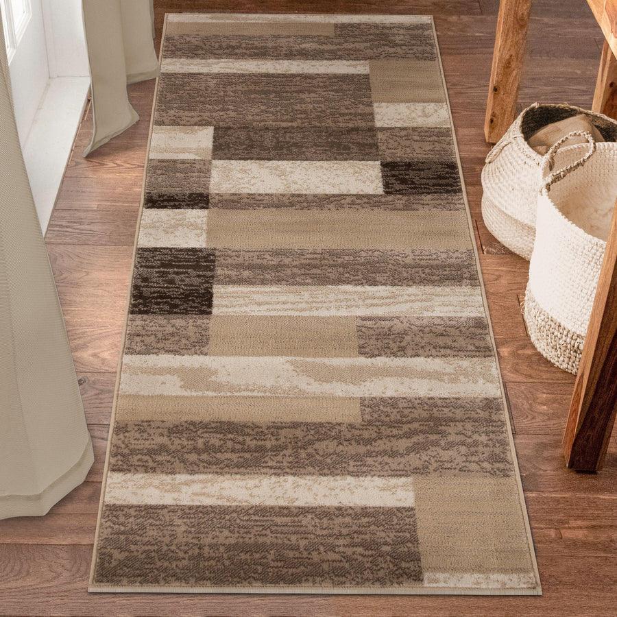 Rockwood Modern Geometric Patchwork Indoor Area Rug or Runner - Beige