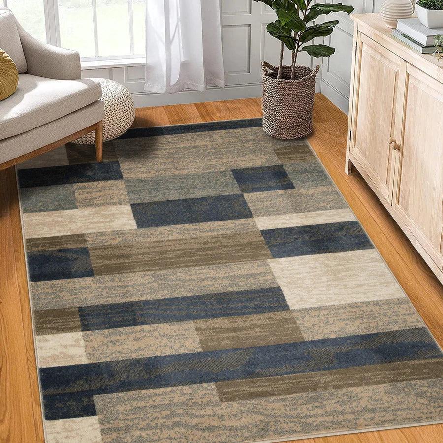 Rockwood Modern Geometric Patchwork Indoor Area Rug or Runner - MidnightNavy