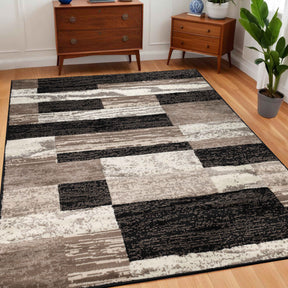 Rockwood Modern Geometric Patchwork Indoor Area Rug or Runner - Ivory-Beige