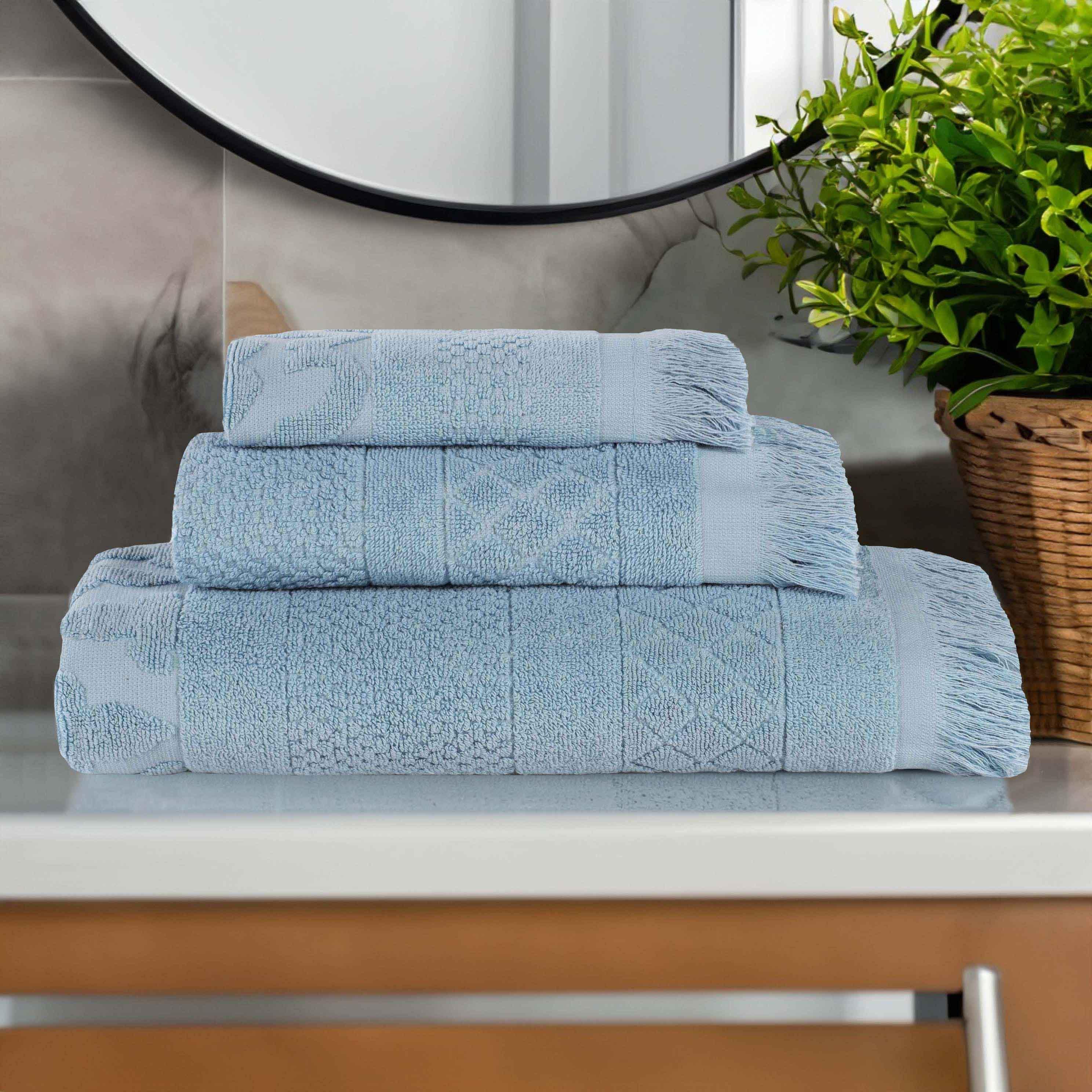 Rolla Cotton Geometric Jacquard Plush Soft Absorbent 3 Piece Towel Set - Towel Set by Superior