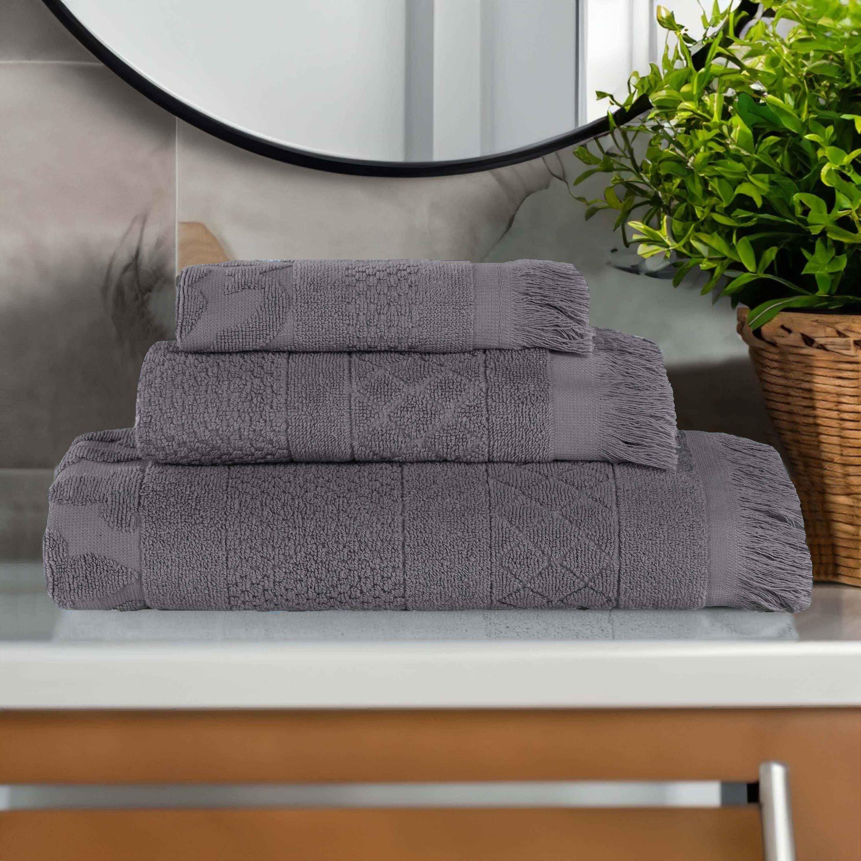 Rolla Cotton Geometric Jacquard Plush Soft Absorbent 3 Piece Towel Set - Towel Set by Superior