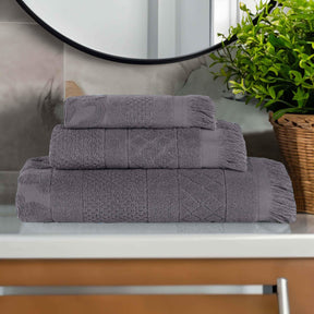 Rolla Cotton Geometric Jacquard Plush Soft Absorbent 3 Piece Towel Set - Towel Set by Superior - Superior 