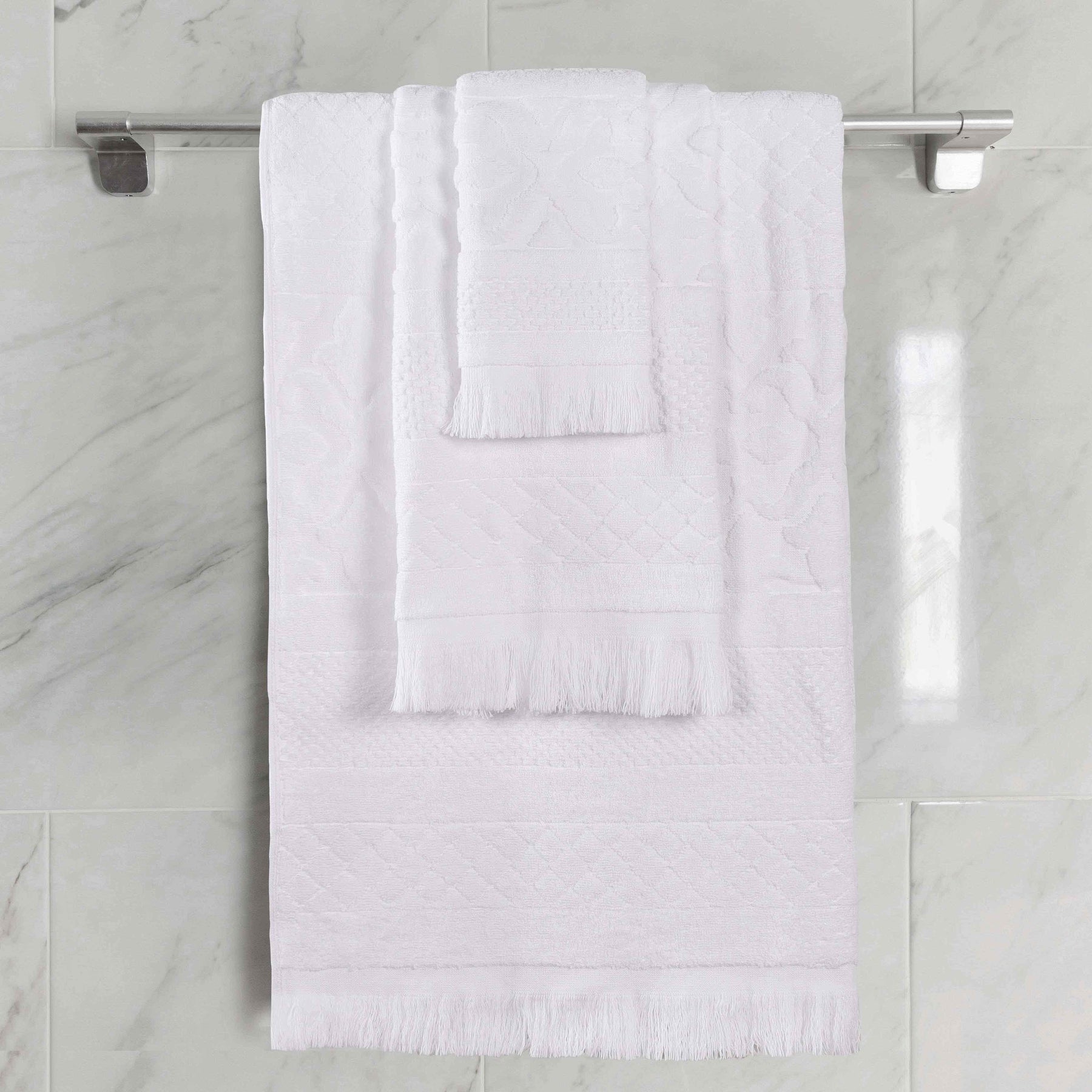 Rolla Cotton Geometric Jacquard Plush Soft Absorbent 3 Piece Towel Set - Towel Set by Superior - Superior 