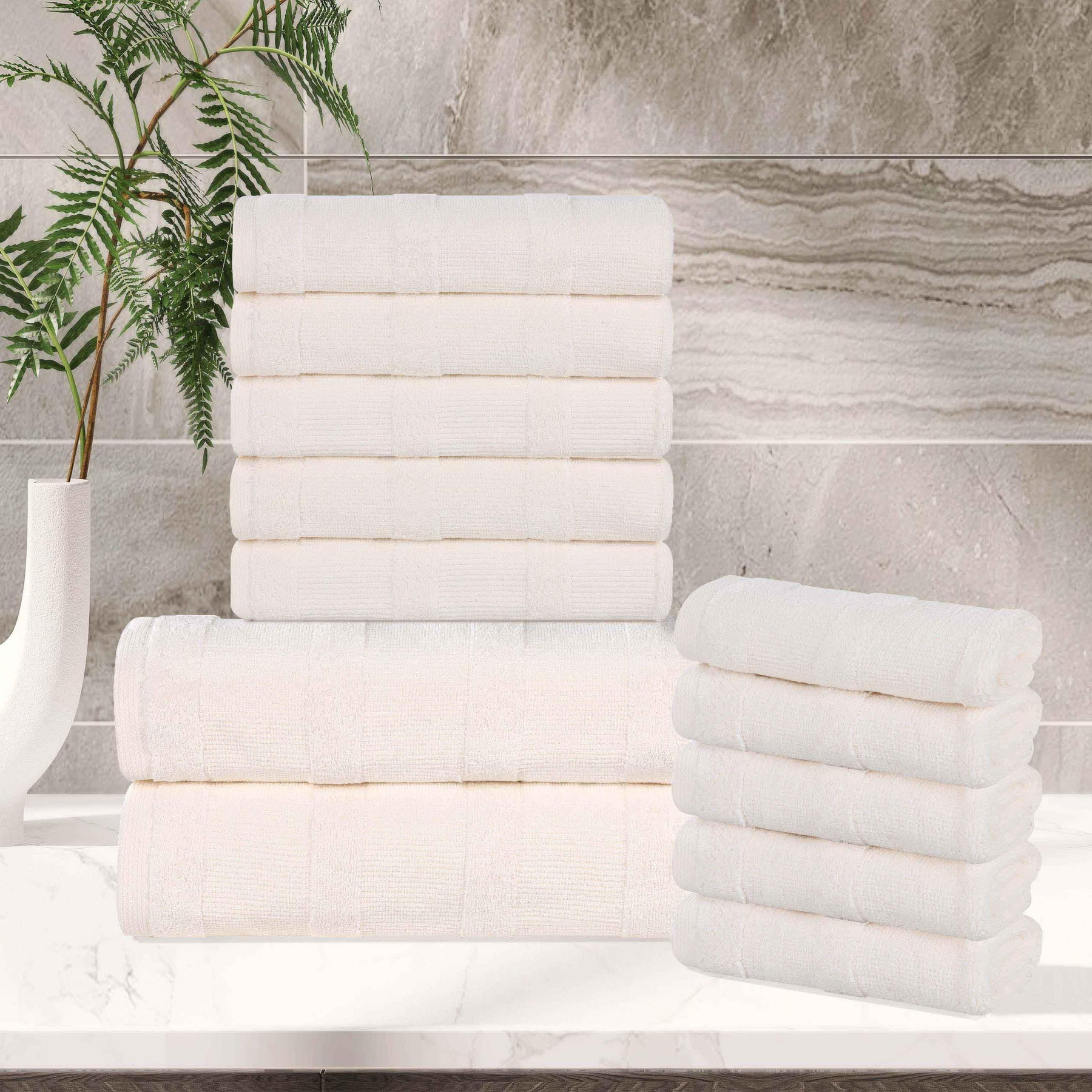 Roma Cotton Ribbed Textured Soft Absorbent 12 Piece Assorted Towel Set - Towel Set by Superior - Superior 