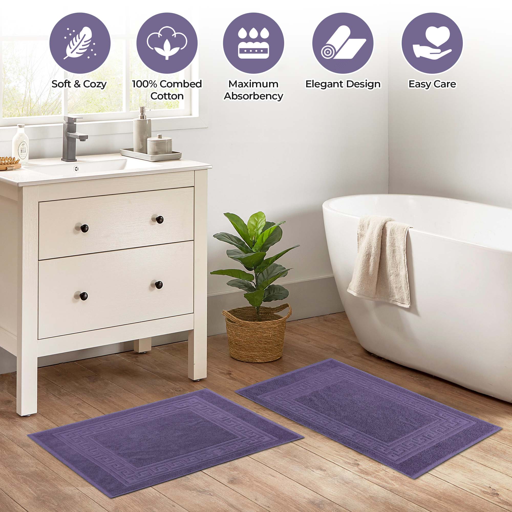 100% Cotton Absorbent Greek Key Border Solid 2 Piece Bath Mat Set - Bath Mats by Superior