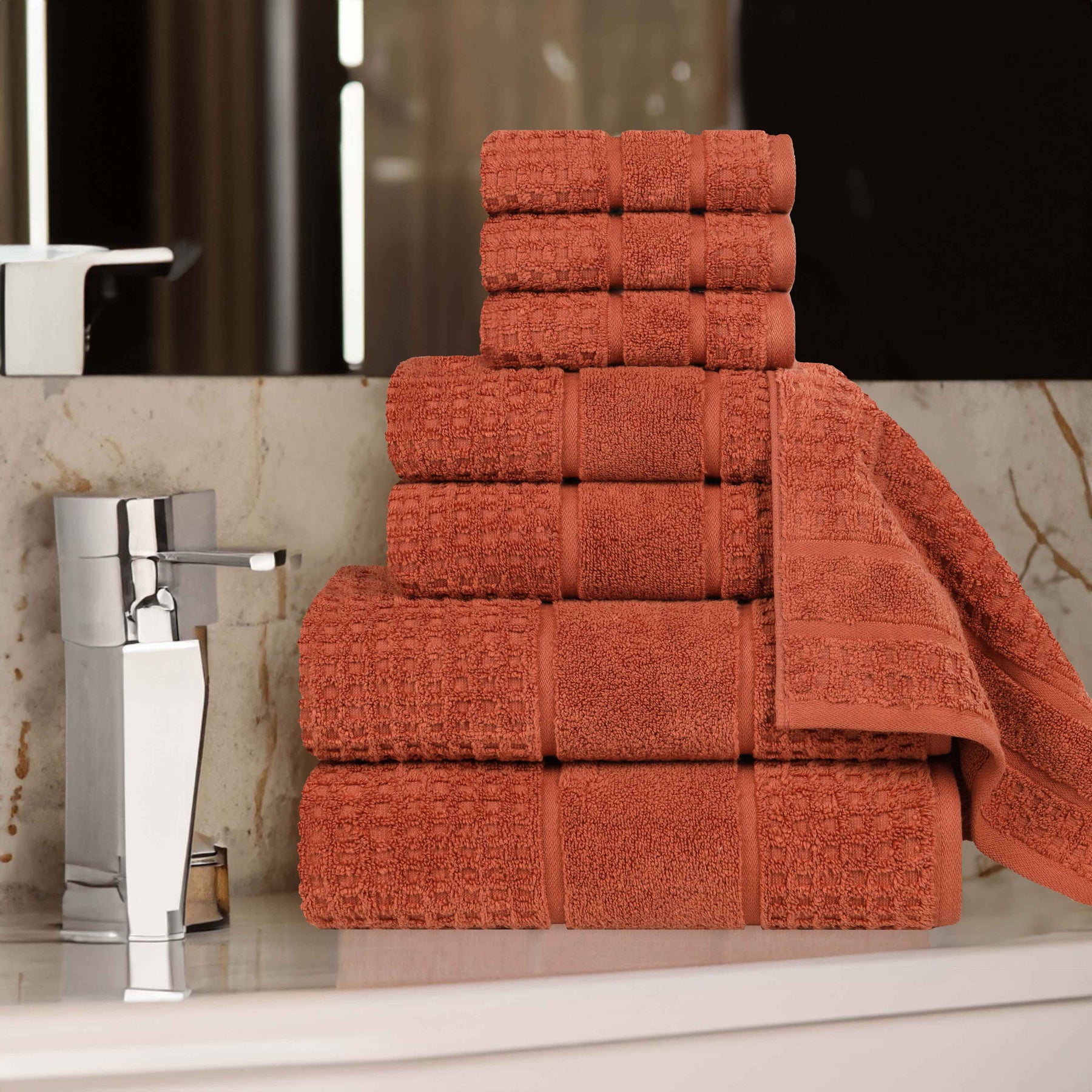 Napa Zero Twist Cotton Solid Waffle Honeycomb 8 Piece Towel Set