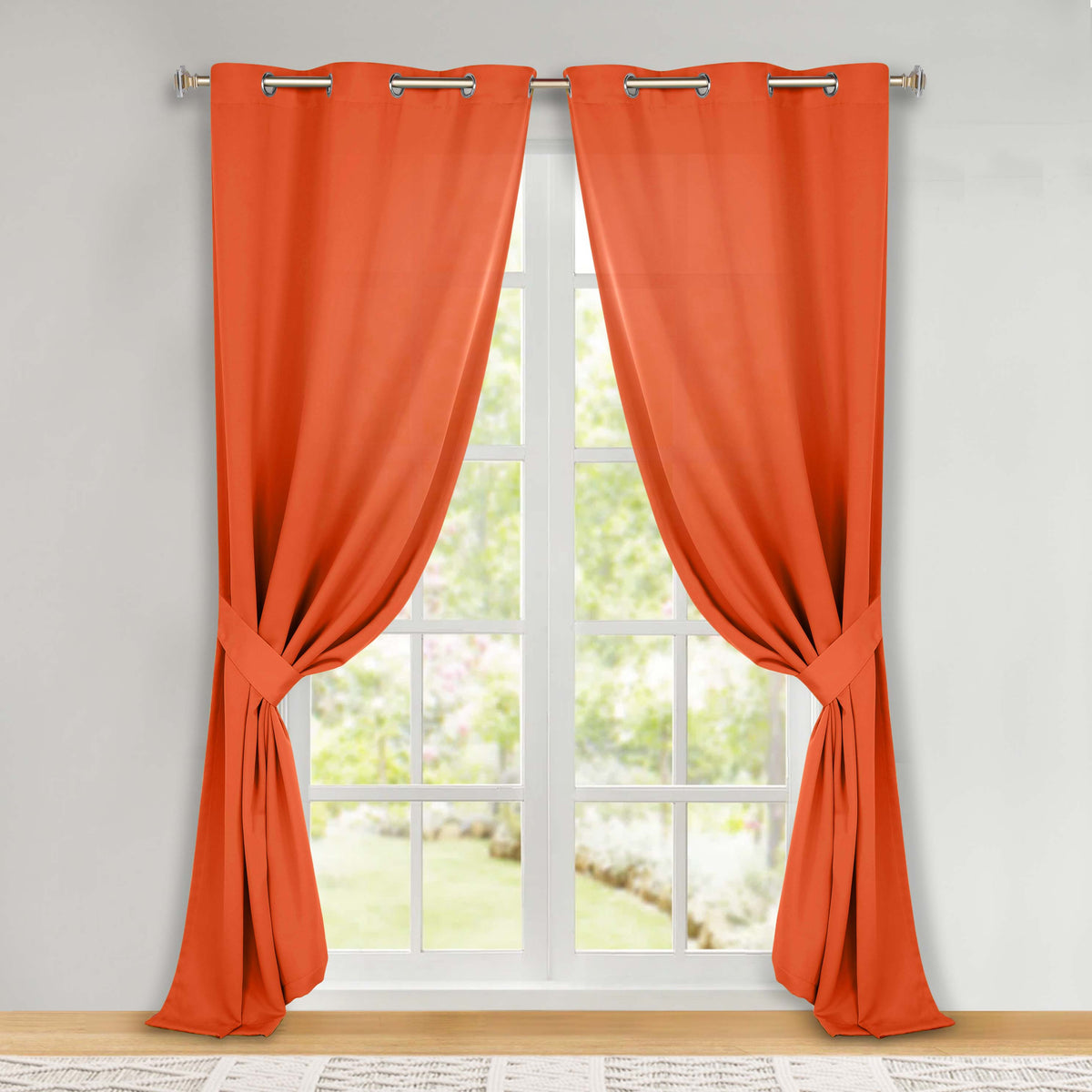 Classic Modern Solid Room Darkening Blackout Curtain Panels, Set of 2 - Rust