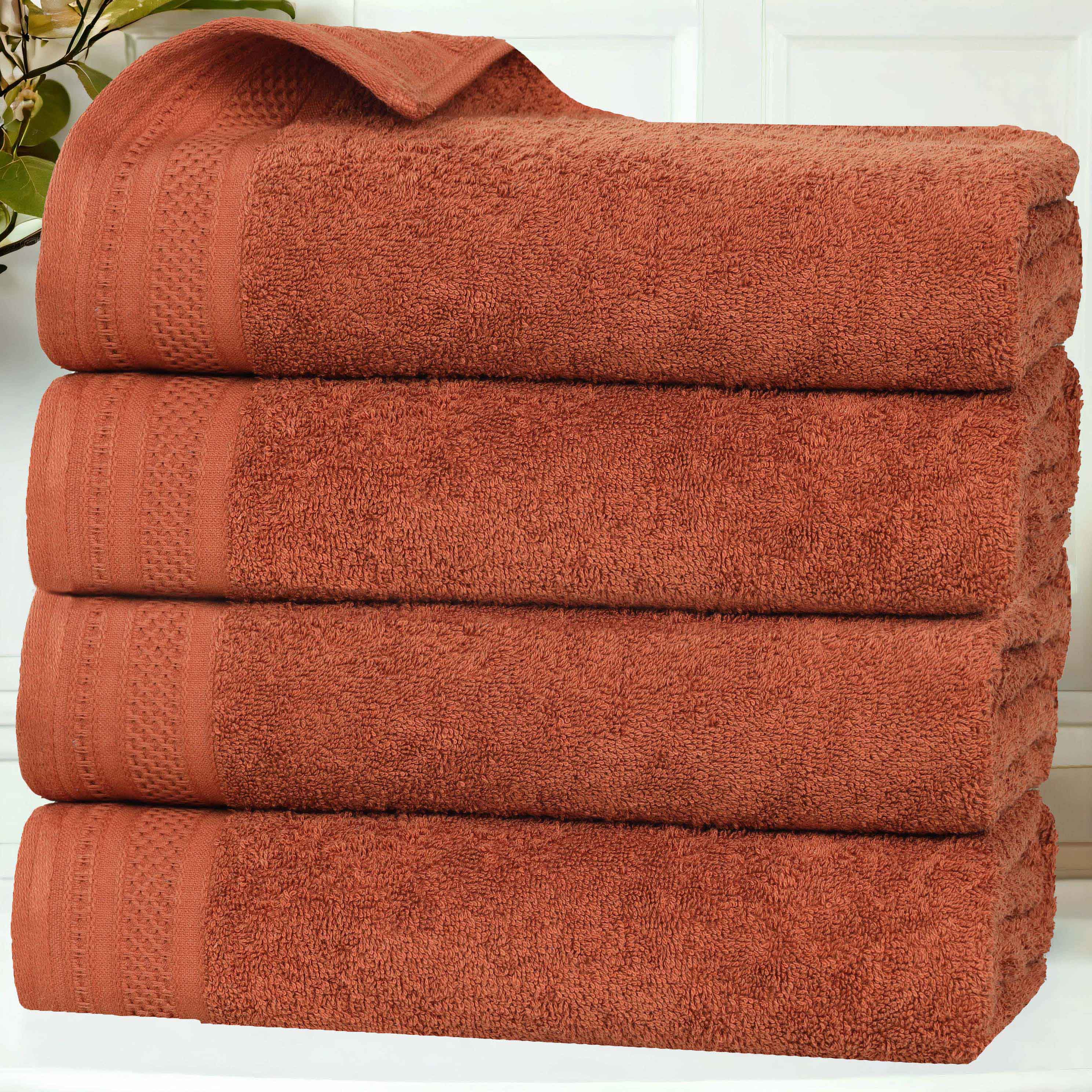 Honeycomb Textured Waffle Border Cotton Bath Towels, Set of 4 - Bath Towel by Superior