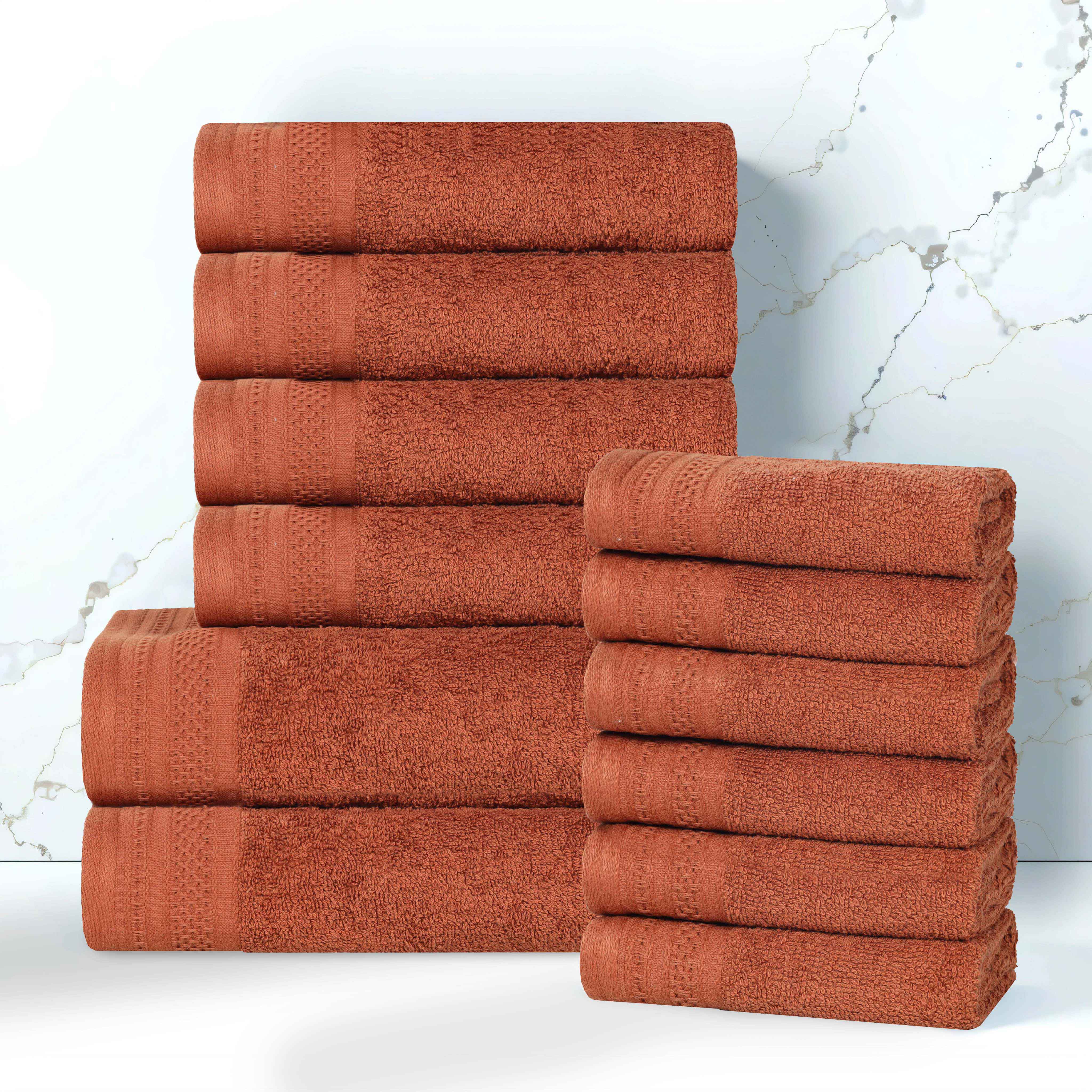 Honeycomb Textured Waffle Border Cotton 12 Piece Towel Set - Towel Set by Superior