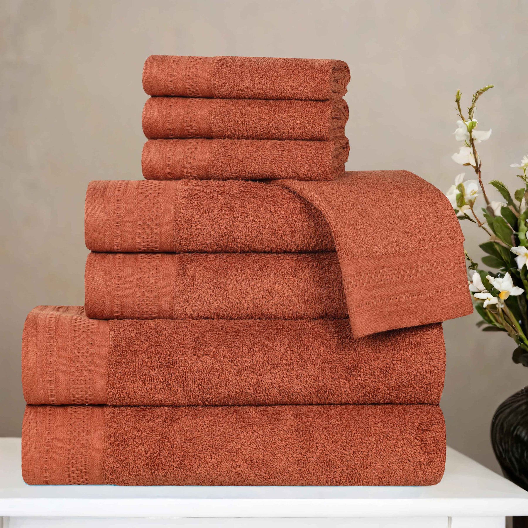 Honeycomb Textured Waffle Border Cotton 8 Piece Towel Set