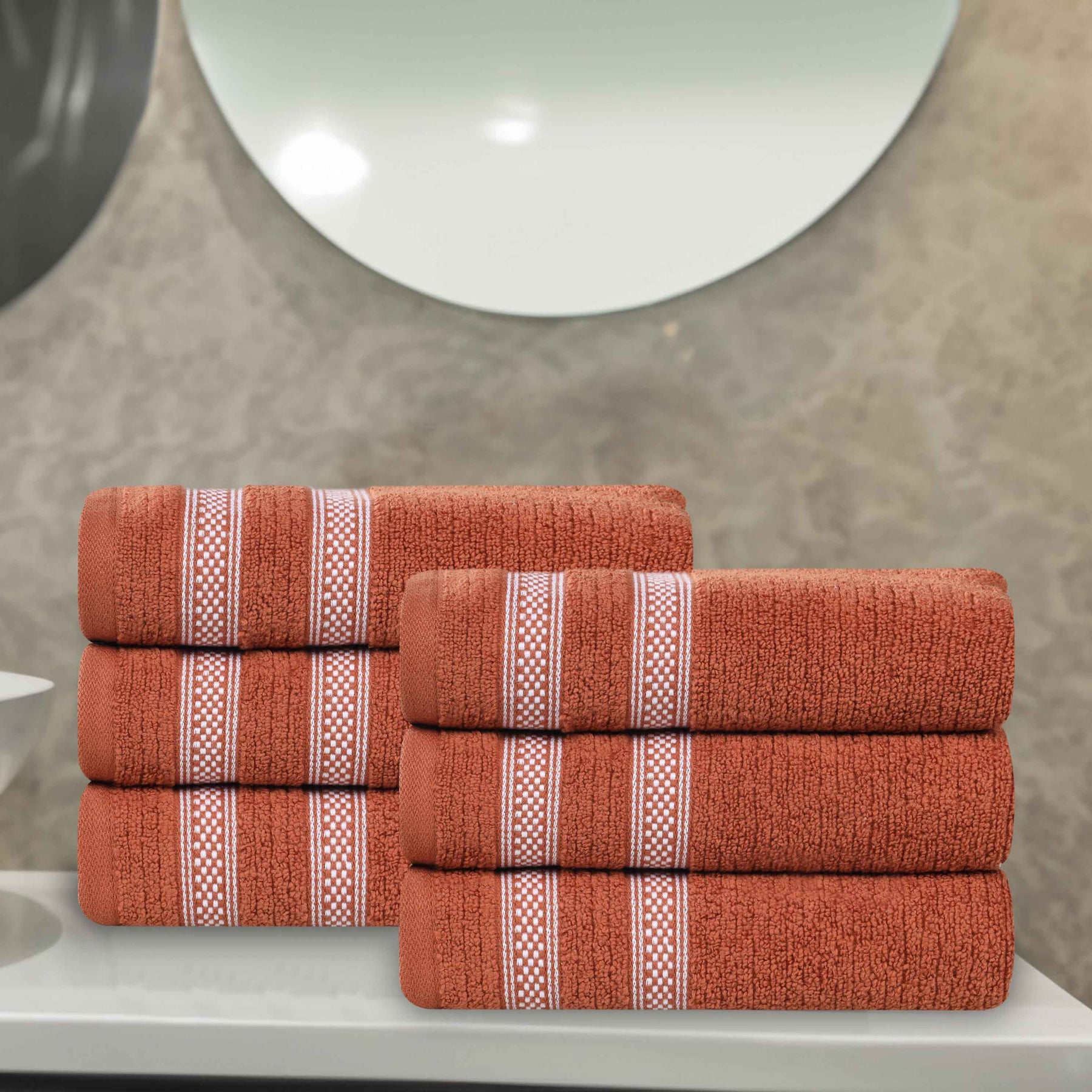 Brea Zero Twist Cotton Ribbed Modern Geometric Hand Towel Set of 6