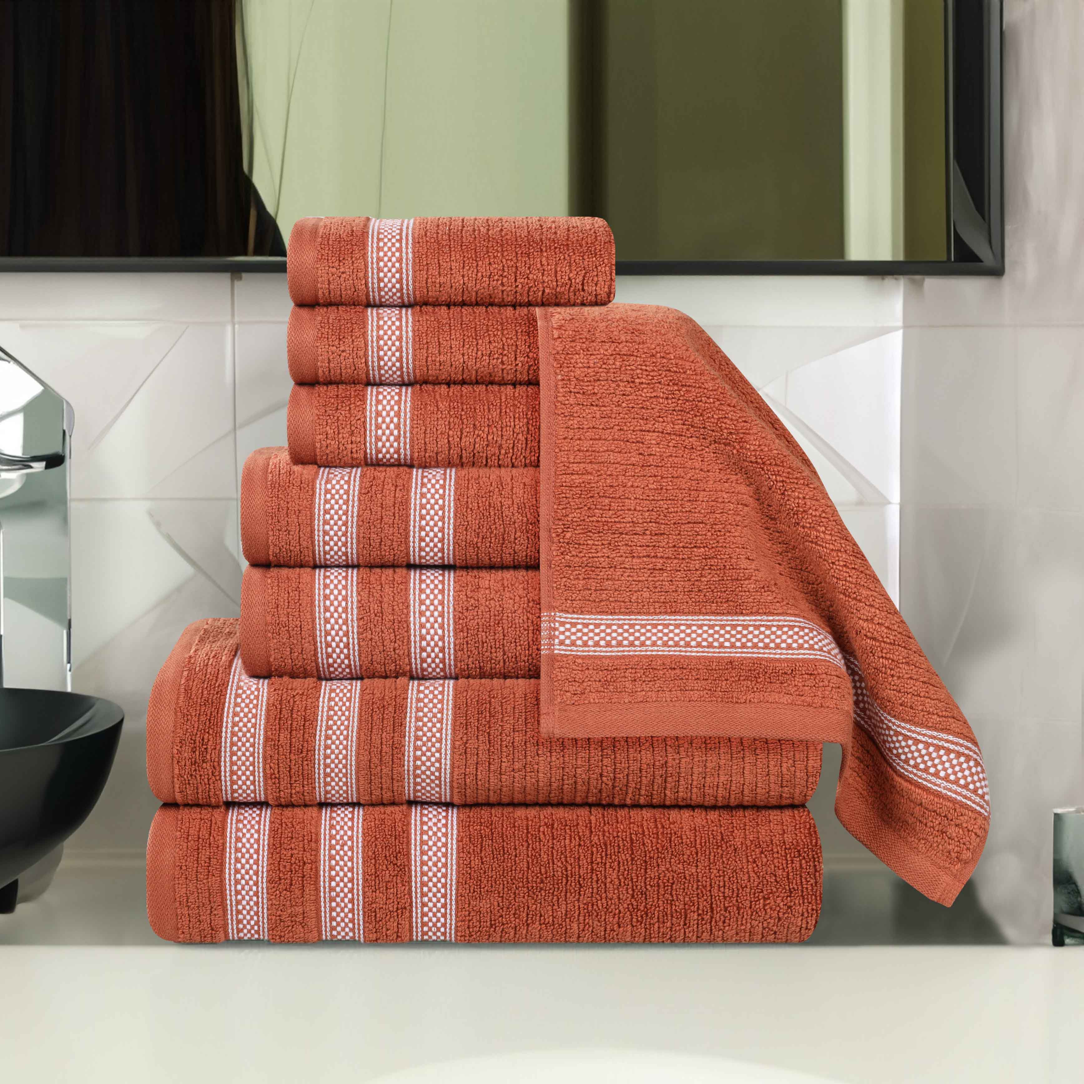 Brea Zero Twist Cotton Ribbed Geometric Border 8 Piece Towel Set - Towel Set by Superior