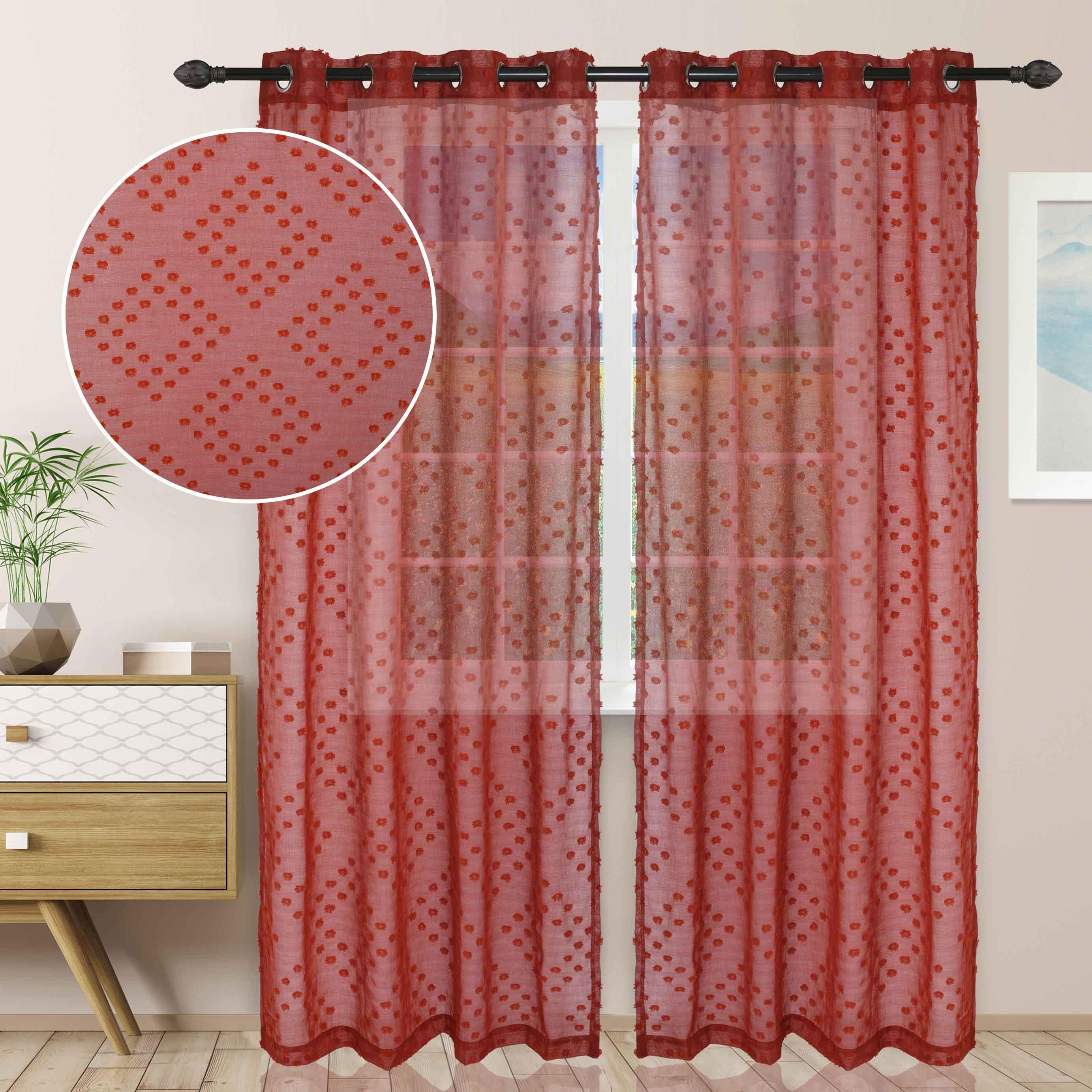 Sheer Poppy Floral Modern Textured Grommet Curtain Panels Set of 2 - Sheer Curtains by Superior