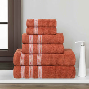 Brea Zero Twist Cotton Ribbed Geometric Border 6 Piece Towel Set