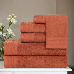 Honeycomb Textured Waffle Border Cotton 6 Piece Towel Set